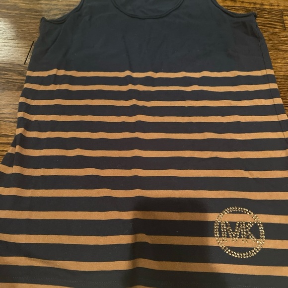 Michael Kors Size S Navy Brown Striped Tank Top MK  Logo - Picture 2 of 4